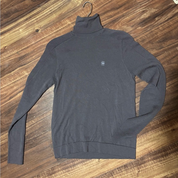 G star raw denim gray large premium core turtle neck sweater turtle tight fit - Picture 1 of 8
